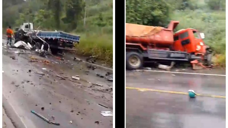 colisão entre dois caminhões deixa duas pessoas feridas na BR-104