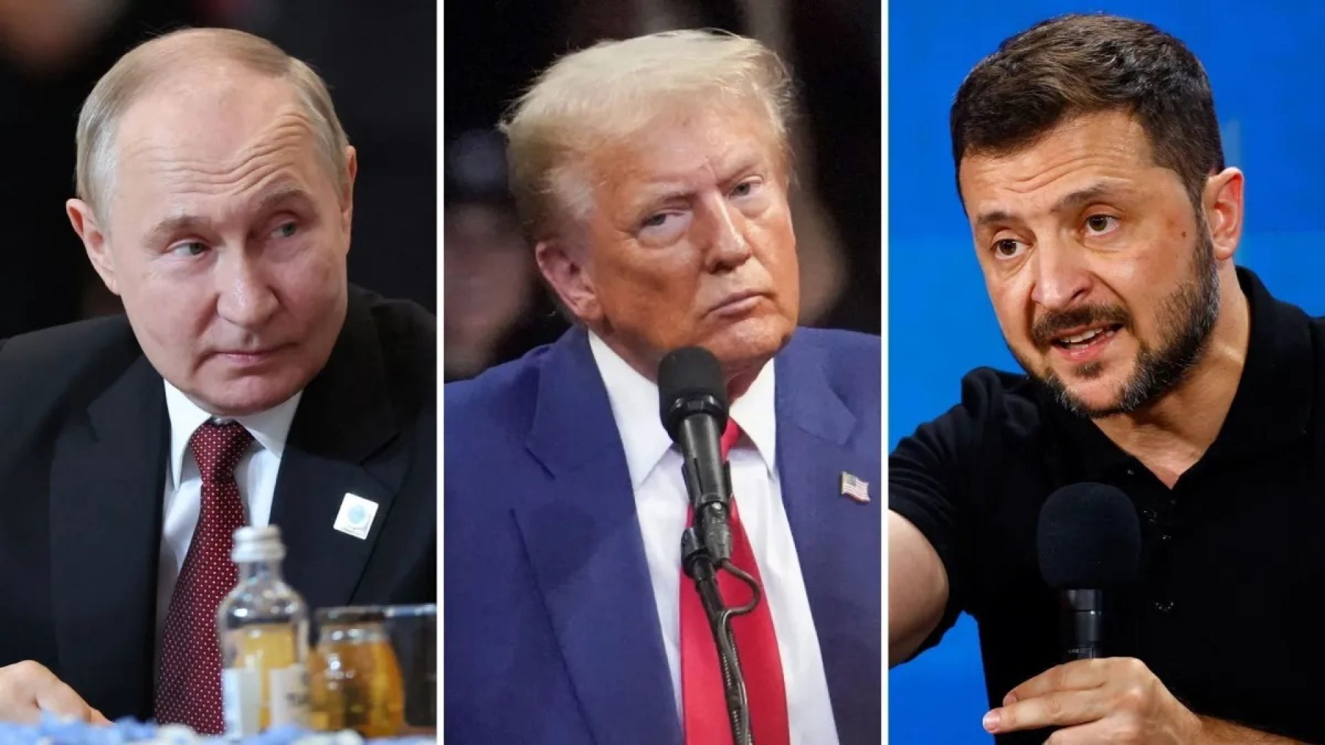Presidente da Rússia, Vladmir Putin, presidente dos EUA, Donald Trump e presidente da Ucrânia, Volodymyr Zelensky.  • Reuters