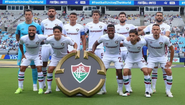 Jogadores do Fluminense antes do início da partida contra a Inter de Milão • Marcelo Gonçalves/Fluminense