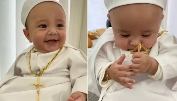 Bebê de Sorocaba (SP), chamado Bento, celebrou 'mesversário' com fantasia de Papa Bento. Arquivo pessoal