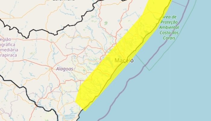 25 municípios de Alagoas estão sob alerta de chuvas intensas - Foto: Reprodução / Inmet