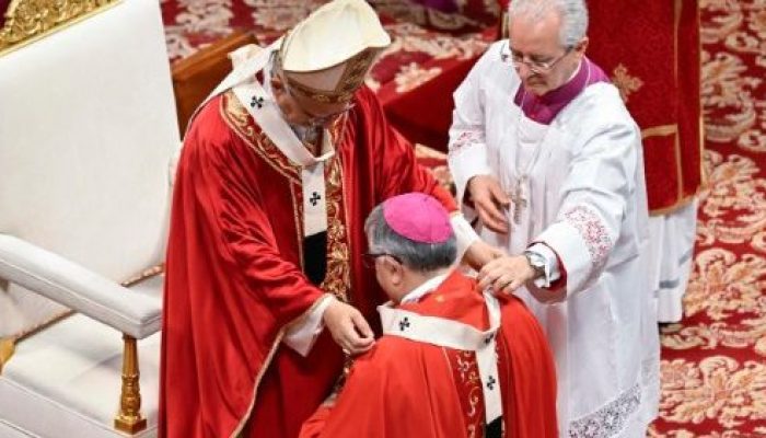 Papa Leão XIV durante a imposição do pálio (Foto: Vatican Media)